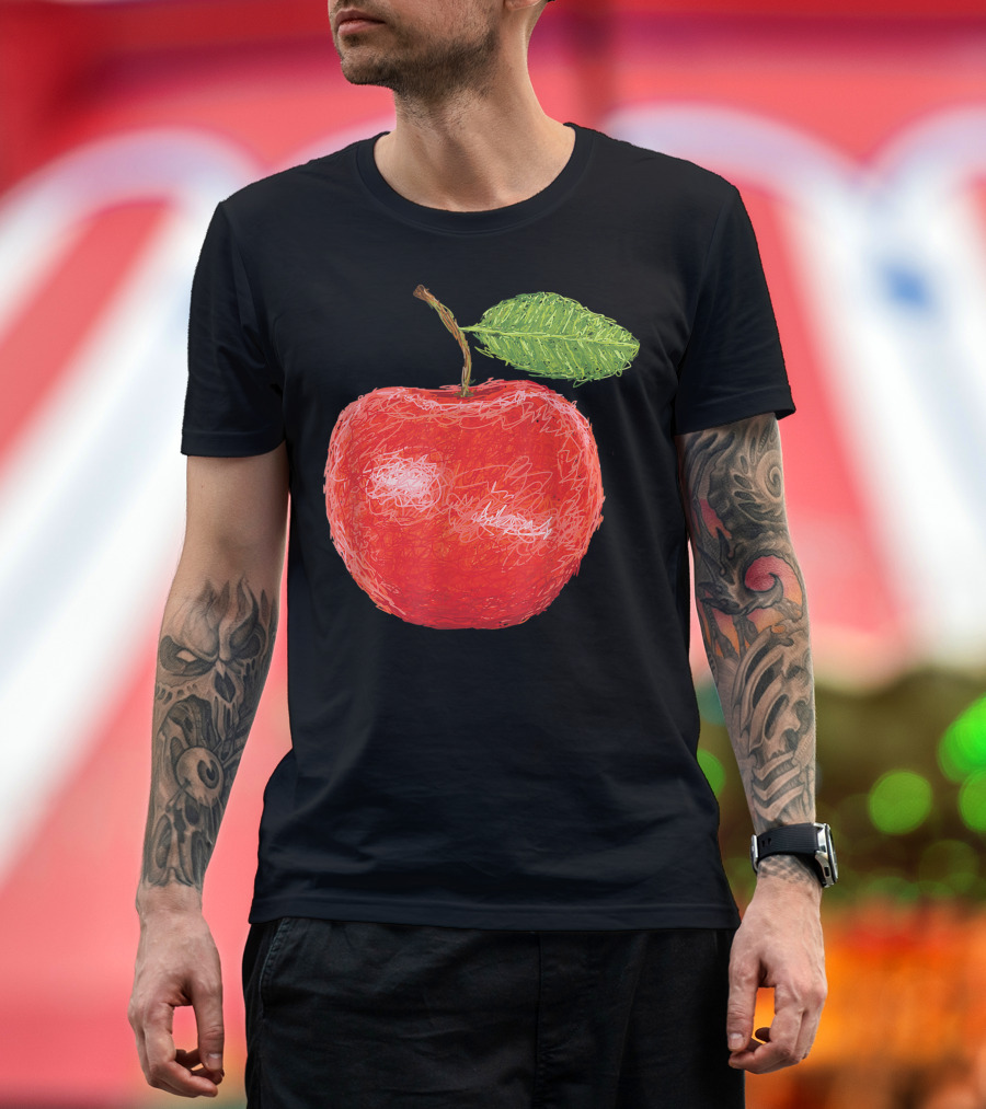 Red Huge Apple Fruit Artsy Designed T-Shirt