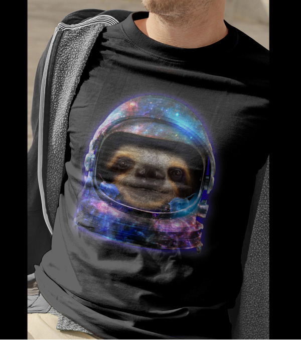Sloth Astronaut Helmet In Cosmic Galaxy Space Scene T-Shirt