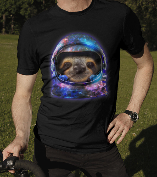 Sloth Astronaut Helmet In Cosmic Galaxy Space Scene T-Shirt