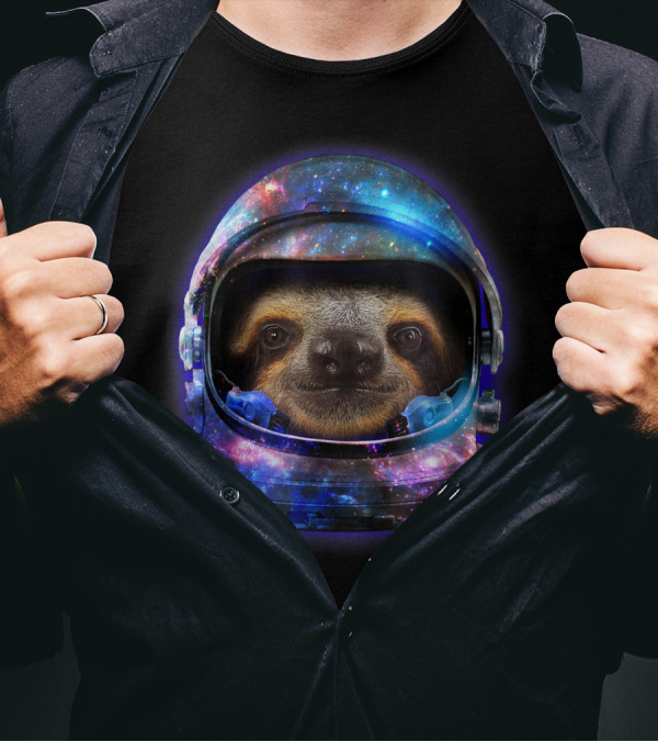 Sloth Astronaut Helmet In Cosmic Galaxy Space Scene T-Shirt