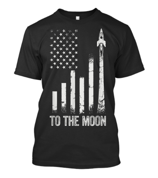 To The Moon Bitcoin Crypto US Flag Rocket WSB Trading T-Shirt