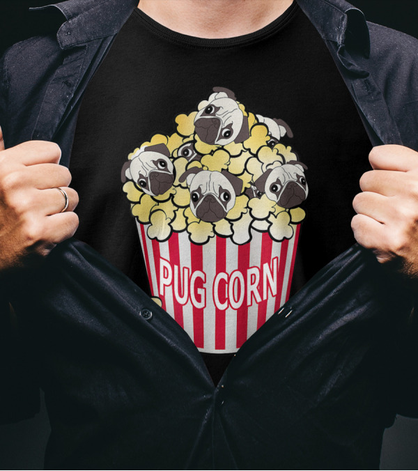Pug Corn Cute Dog In Popcorn Puppy Bucket T-Shirt