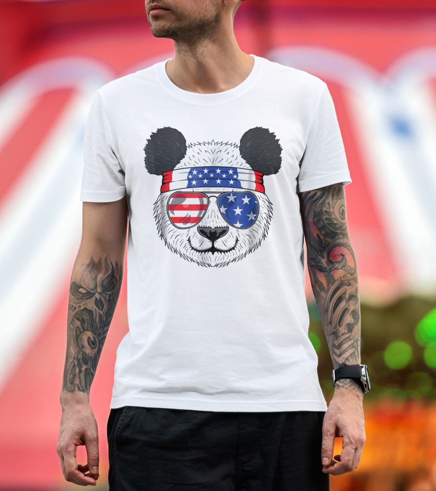 Patriotic Trash Panda Wearing American Flag Bandana and Sunglasses Celebrating USA in July T-Shirt