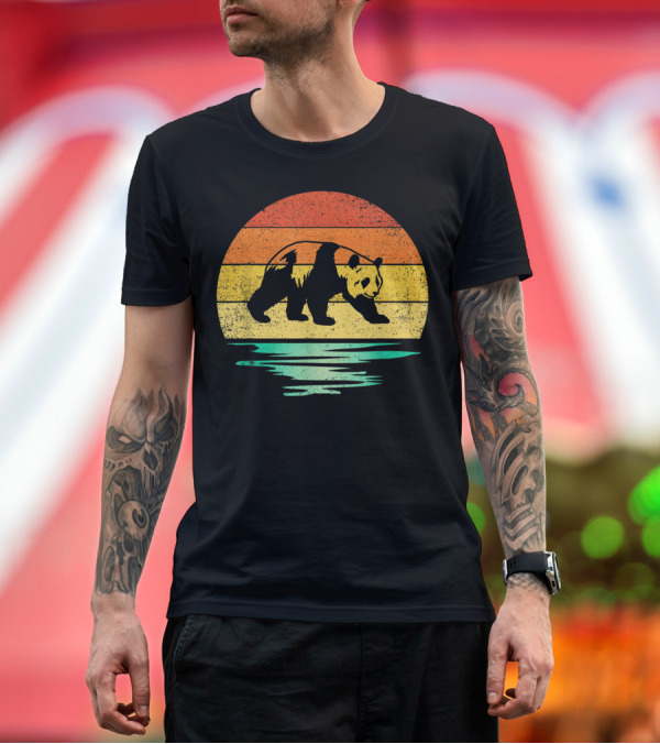 Premium T-Shirt: Vintage Sunset Panda Bear T-Shirt Vintage Sunset Panda Bear T-Shirt