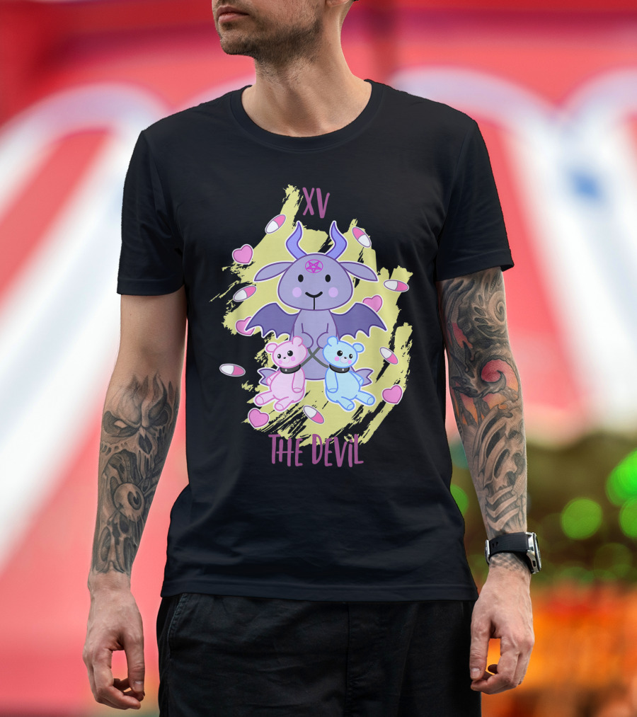 XV The Devil Yami Kawaii Tarot Card Cute Demon with Teddy Bears and Hearts T-Shirt