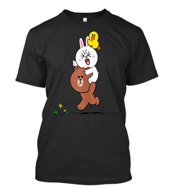 Cute Brown Bear Cony Bunny Rabbit Sally Duck Lovers Running Together T-Shirt