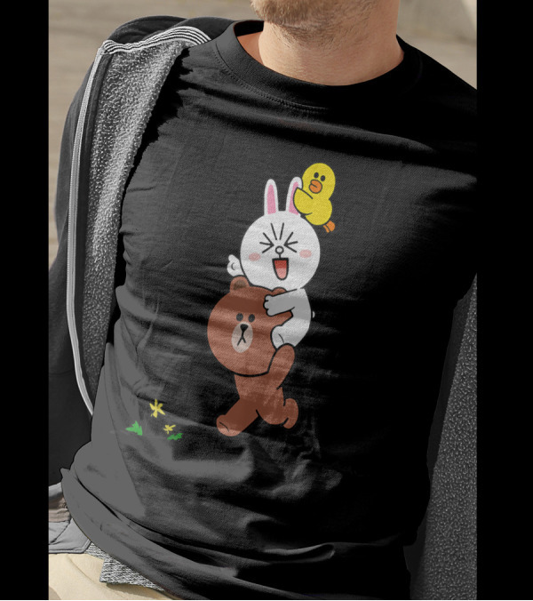 Cute Brown Bear Cony Bunny Rabbit Sally Duck Lovers Running Together T-Shirt