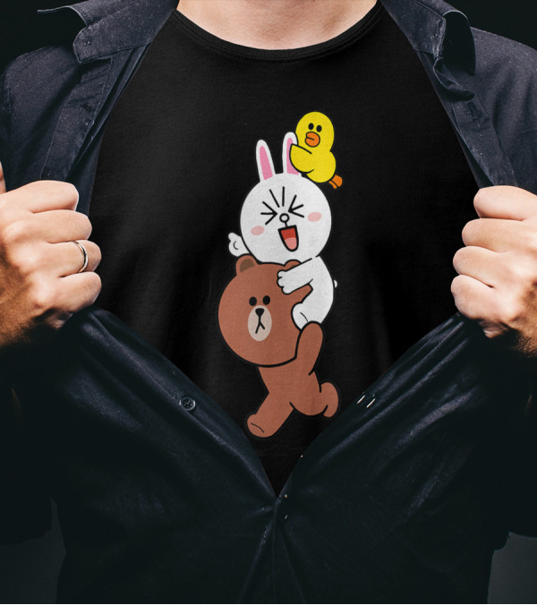 Cute Brown Bear Cony Bunny Rabbit Sally Duck Lovers Running Together T-Shirt