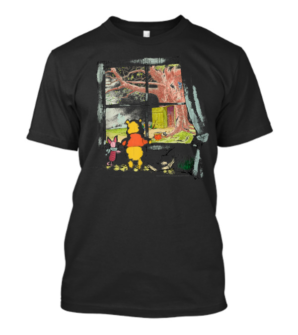Winnie The Pooh And Piglet Looking Out A Window Sketch T-Shirt