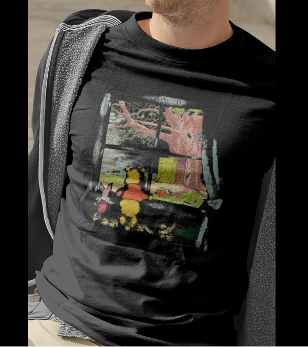 Winnie The Pooh And Piglet Looking Out A Window Sketch T-Shirt