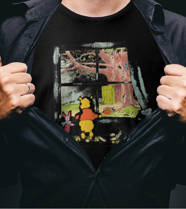 Winnie The Pooh And Piglet Looking Out A Window Sketch T-Shirt