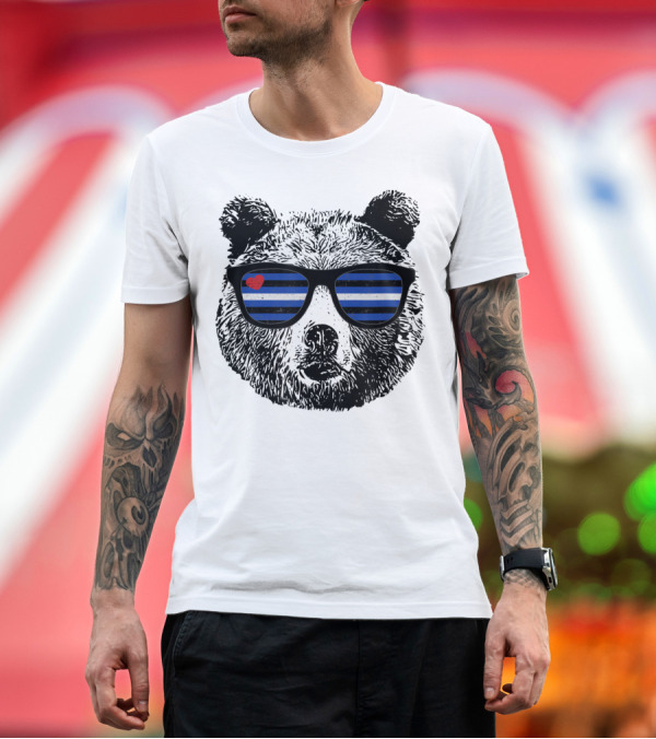 Premium T-Shirt: Bear with Leather Pride Flag Colors Sunglasses T-Shirt Bear with Leather Pride Flag Colors Sunglasses T-Shirt