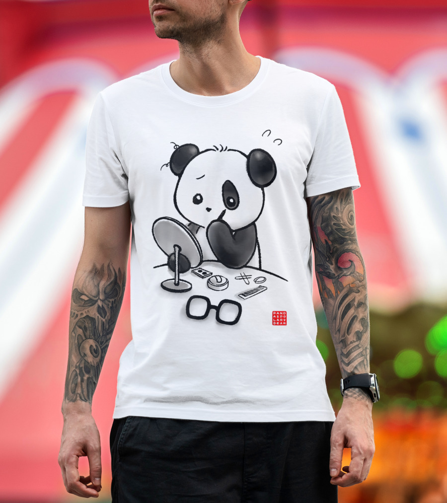 Panda Applying Makeup with Mirror and Accessories T-Shirt