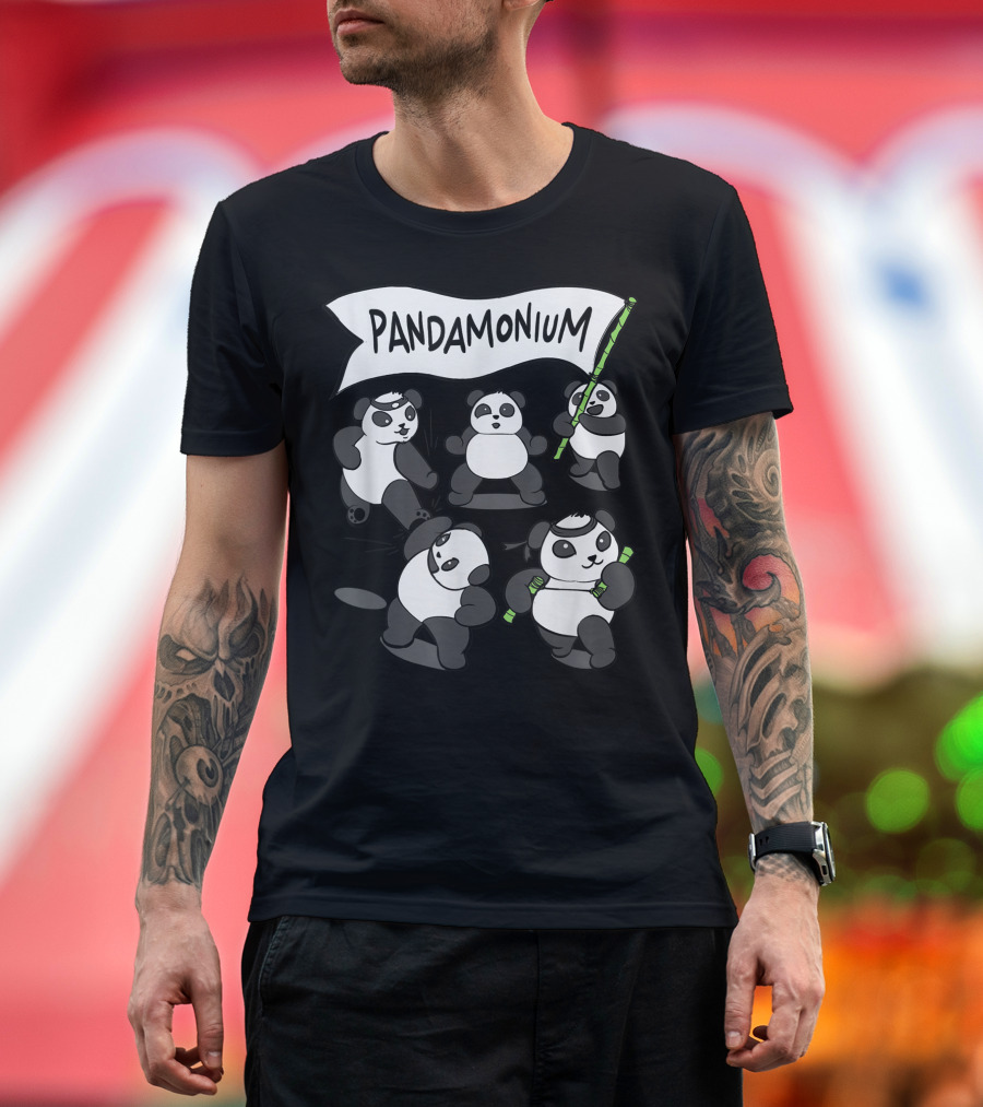 Pandamonium Panda Bear Party with Bamboo and Flag T-Shirt
