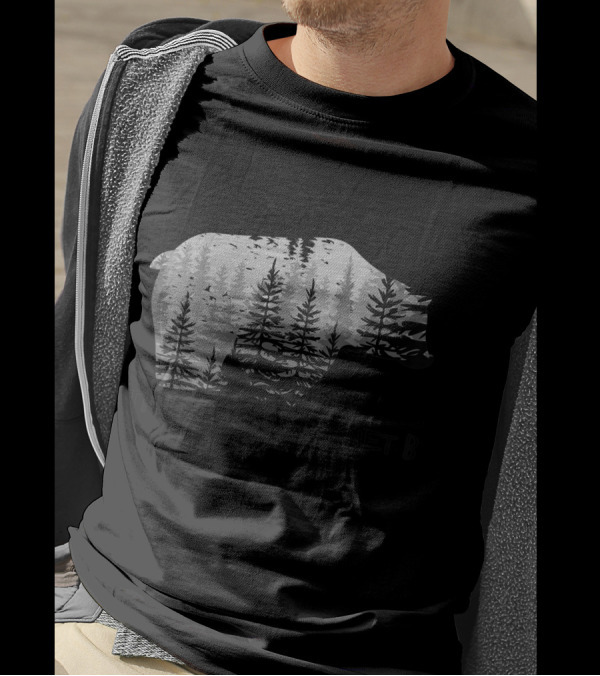 There Is No Planet B Bear Forest Silhouette With Flying Birds T-Shirt