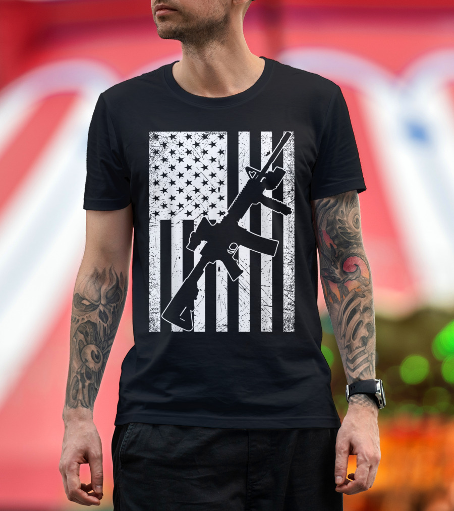 American Flag 2nd Amendment AR-15 Conservative Pro Gun T-Shirt