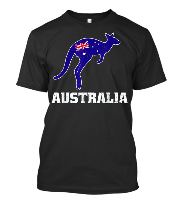 Australian Kangaroo With Australia Flag Silhouette And Australia Text T-Shirt