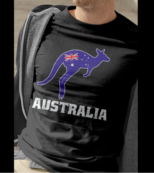 Australian Kangaroo With Australia Flag Silhouette And Australia Text T-Shirt