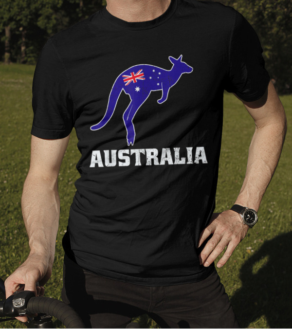Australian Kangaroo With Australia Flag Silhouette And Australia Text T-Shirt