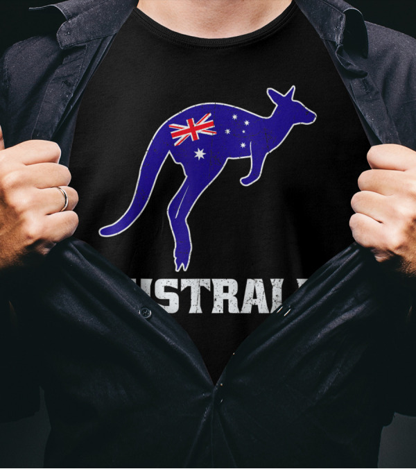 Australian Kangaroo With Australia Flag Silhouette And Australia Text T-Shirt