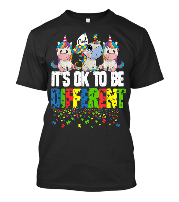 Autism Awareness Day Unicorn It's Ok To Be Different Cool Puzzle T-Shirt