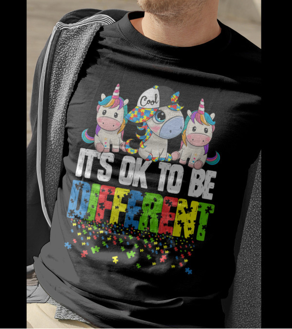 Autism Awareness Day Unicorn It's Ok To Be Different Cool Puzzle T-Shirt