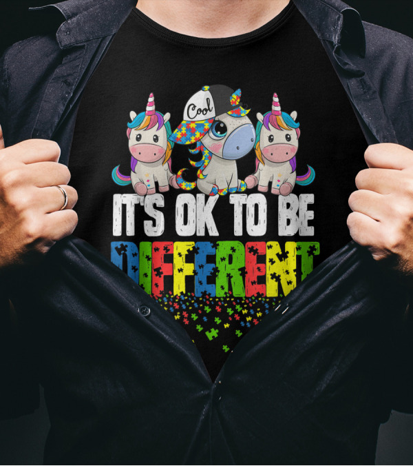 Autism Awareness Day Unicorn It's Ok To Be Different Cool Puzzle T-Shirt