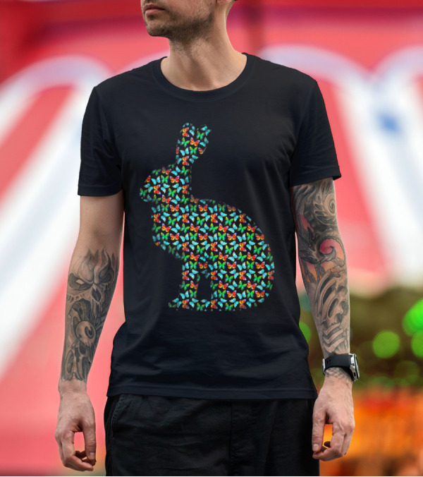 Premium T-Shirt: Colorful Butterfly Pattern Bunny Rabbit T-Shirt Colorful Butterfly Pattern Bunny Rabbit T-Shirt