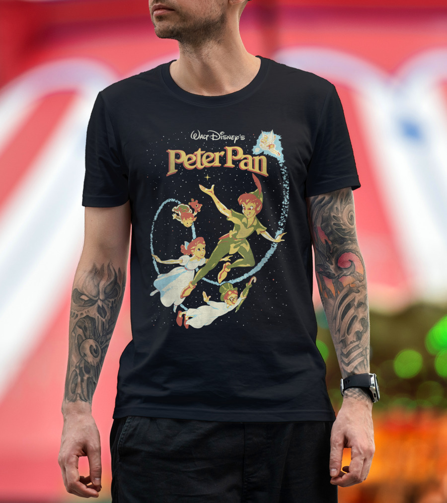 Walt Disney's Peter Pan Flying with Tinker Bell and Darling Siblings T-Shirt