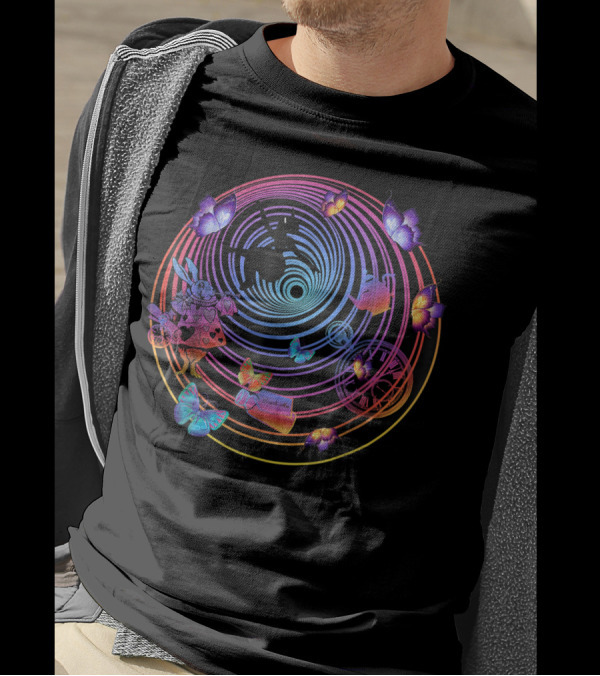 Down The Rabbit Hole Alice In Wonderland Clock Butterfly Magic Drink Me Adventure T-Shirt