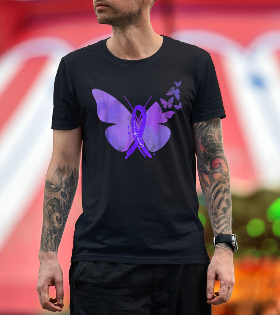Epilepsy Awareness Purple Ribbon and Butterflies T-Shirt