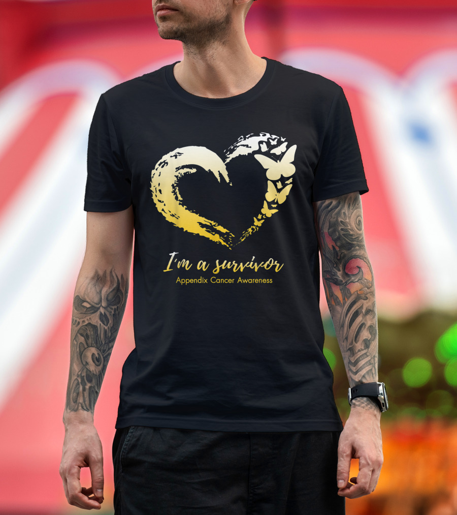 I'm a Survivor Heart Butterfly Appendix Cancer Awareness T-Shirt