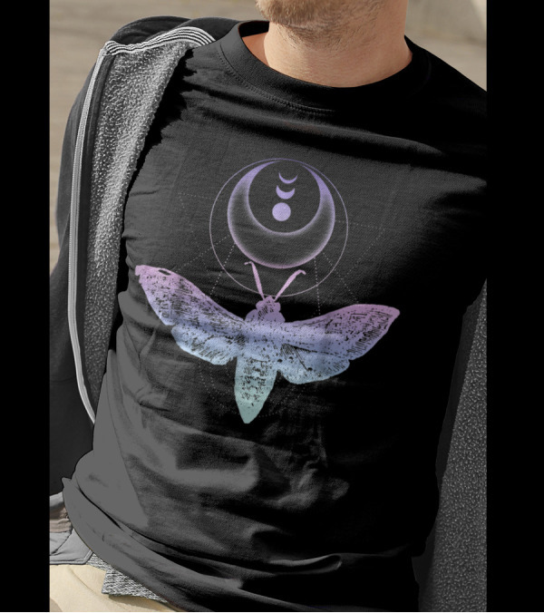 Moth And Crescent Moon Witchy Pastel Goth Aesthetic T-Shirt