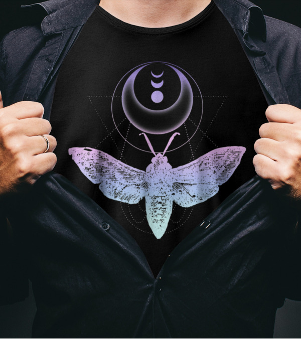 Moth And Crescent Moon Witchy Pastel Goth Aesthetic T-Shirt