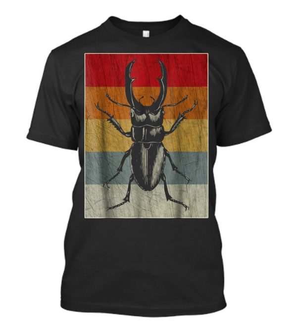Retro Stag Beetle Rainbow Stripes Vintage Cool T-Shirt