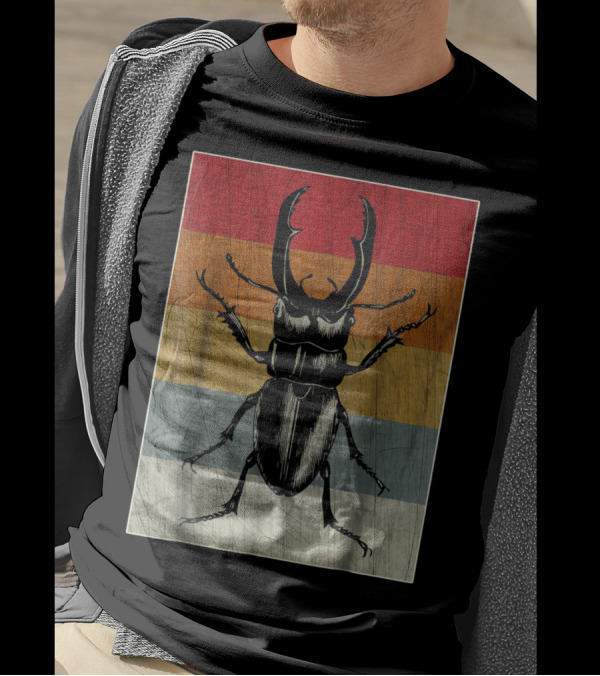Retro Stag Beetle Rainbow Stripes Vintage Cool T-Shirt