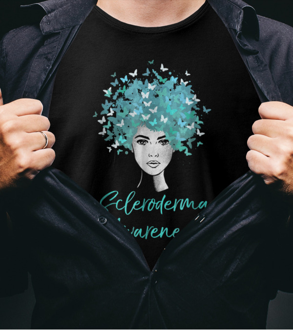 Scleroderma Awareness Butterflies Woman With Butterfly Hair T-Shirt