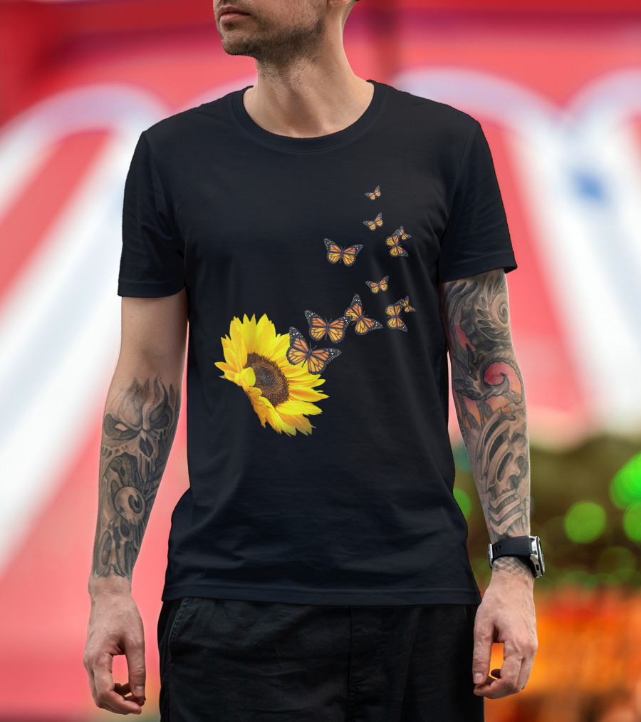 Sunflower Butterfly Dreams Monarch Flight Blossoms T-Shirt