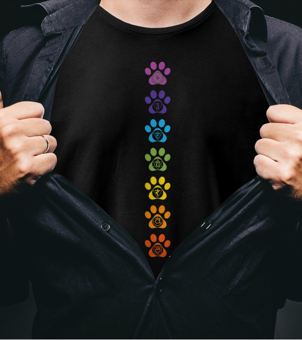 7 Chakras Puppy Paw Print Cute High Vibe Conscious Energy Alignment T-Shirt