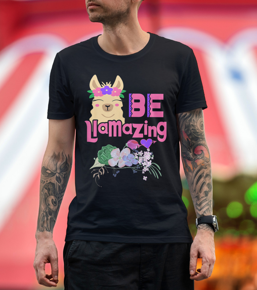 Be Llamazing Llama Hippie Flower Lover T-Shirt