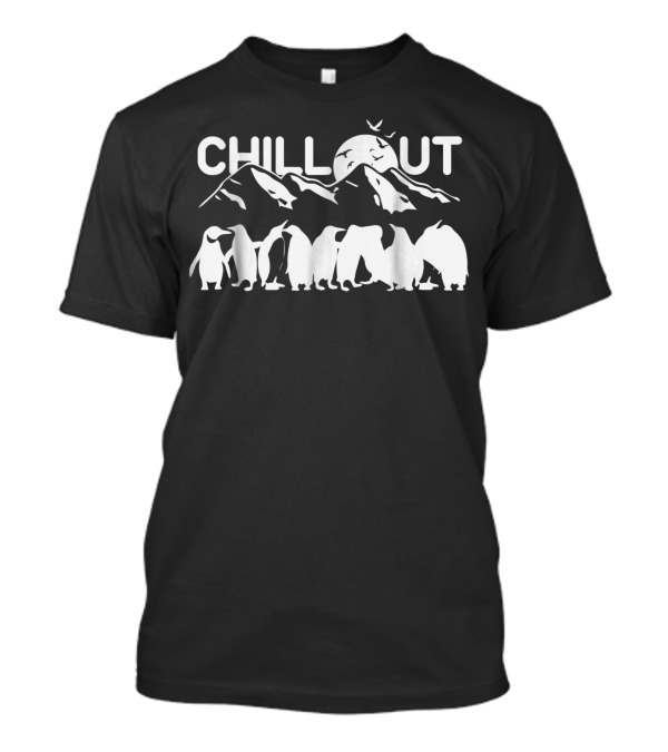 Chill Out Penguin And Mountain Scene With Penguins And Moon T-Shirt