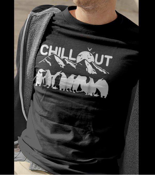 Chill Out Penguin And Mountain Scene With Penguins And Moon T-Shirt