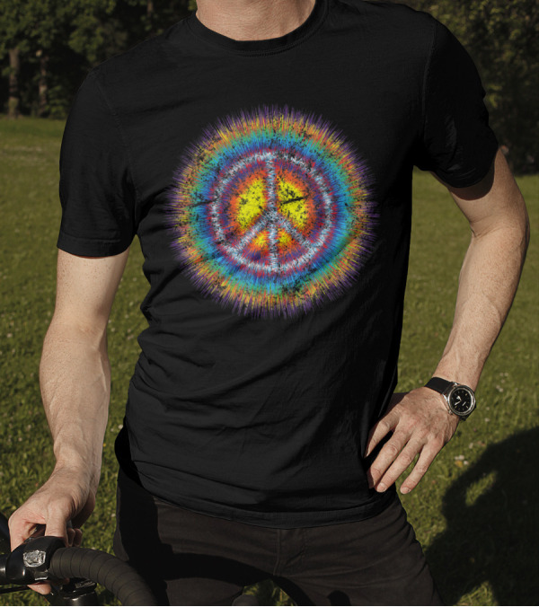 Colorful Distressed Peace Sign Burst Hippie 60s Vibes T-Shirt