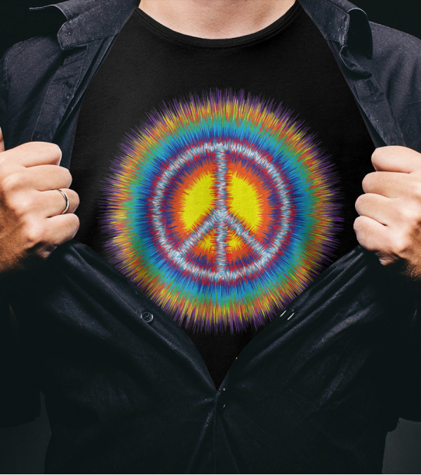 Colorful Peace Sign Starburst Hippie Tie Dye Explosion T-Shirt