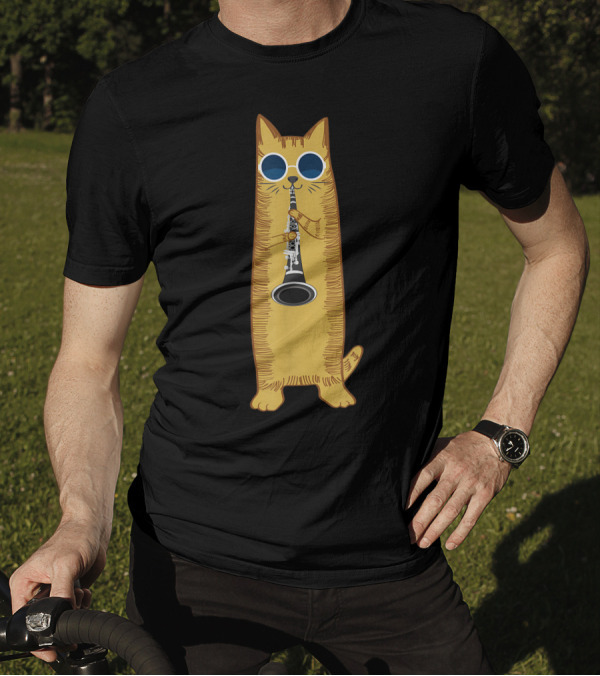 Cool Cat With Sunglasses Playing The Clarinet Hippy Hipster Kitty T-Shirt