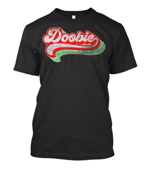 Doobie Retro Distressed Rainbow Script T-Shirt