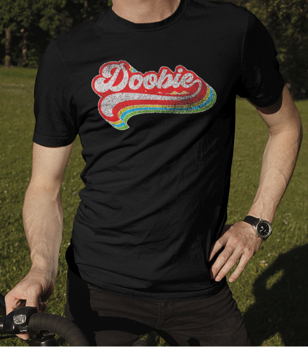 Doobie Retro Distressed Rainbow Script T-Shirt