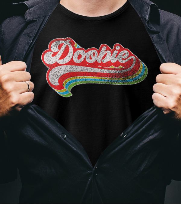 Doobie Retro Distressed Rainbow Script T-Shirt