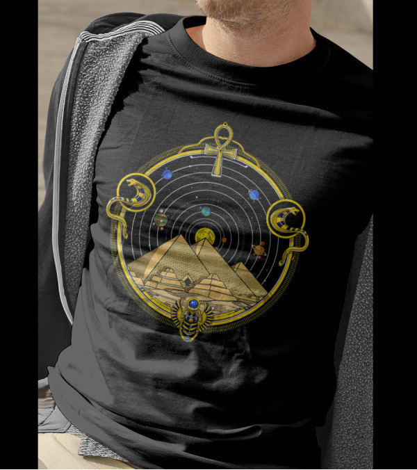 Egyptian Pyramids Ankh Symbol Eye Of Horus Sacred Geometry Cosmic Universe Planets Sphinx T-Shirt