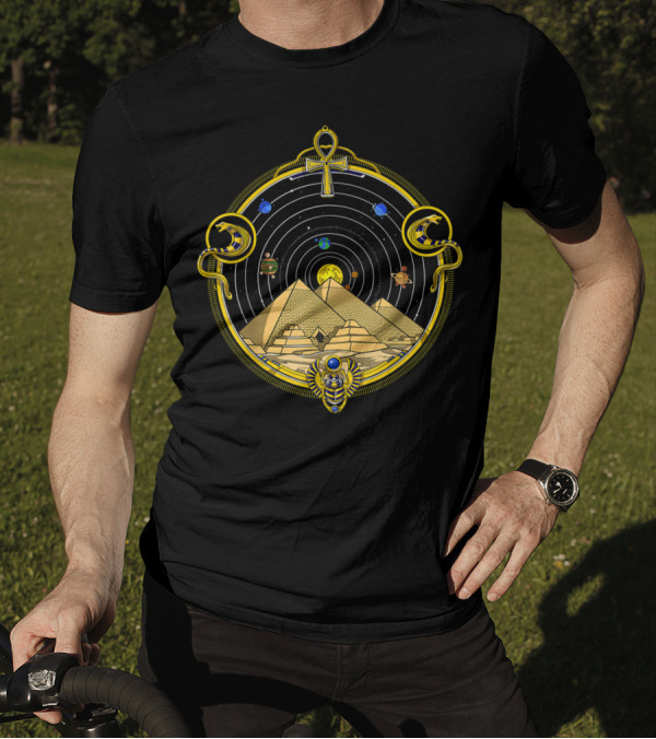 Egyptian Pyramids Ankh Symbol Eye Of Horus Sacred Geometry Cosmic Universe Planets Sphinx T-Shirt